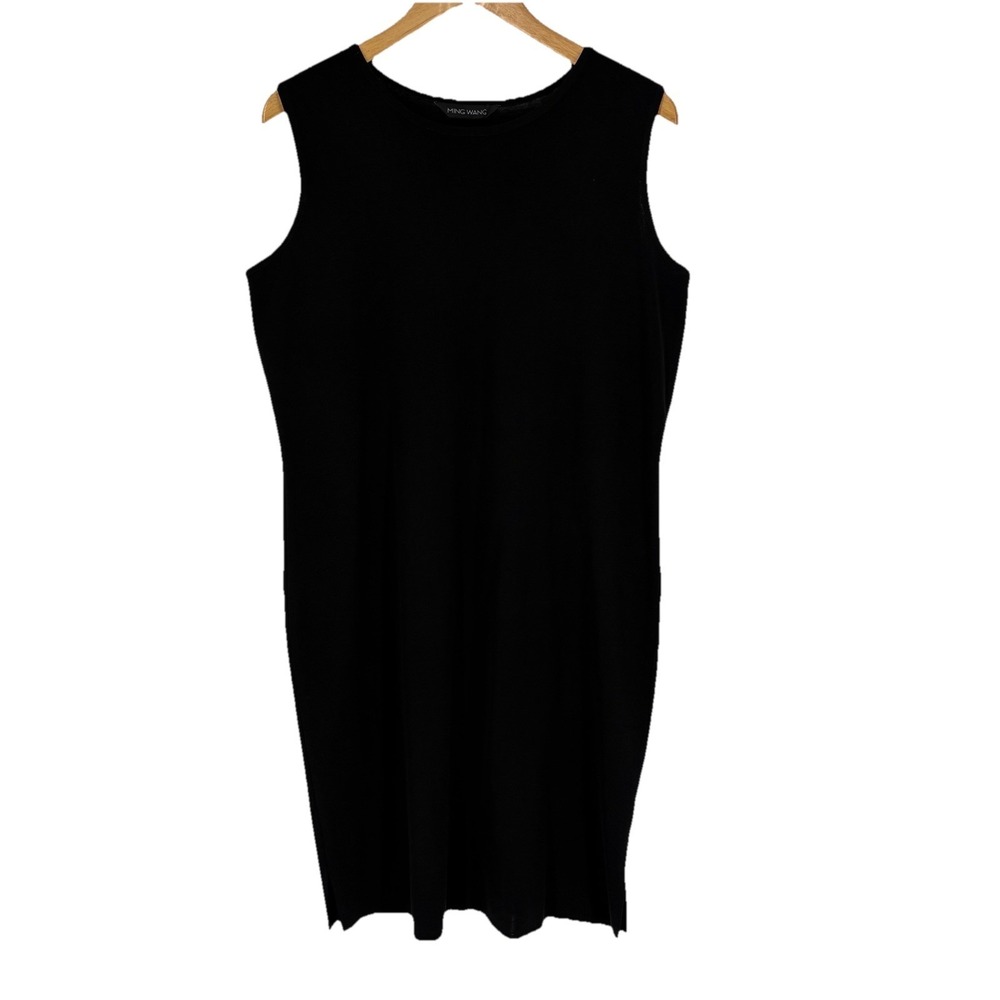 Ming Wang Women Sleeveless Knit Midi Dress Size XL Black Stretch Minimal Capsule